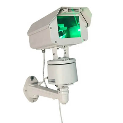 Longitud de onda: 520nm IP65 Consumo: 22 watts Peso: 5 kilogramos Funcionamiento: 5min off/5min on Escaner: Vertical/Horizontal Distancia efectiva: hasta 1 km Palomas, Sanates, gorriones, etc Aeropuertos, ingenios, instalaciones comerciales e industriales, parques, fincas, marinas, áreas de comer externas, etc.